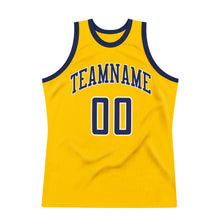 Load image into Gallery viewer, Custom Gold Navy-White Authentic Throwback Basketball Jersey
