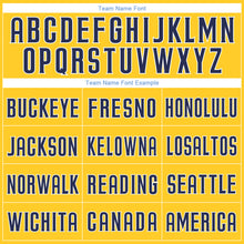 Load image into Gallery viewer, Custom Gold White-Navy Authentic Throwback Basketball Jersey
