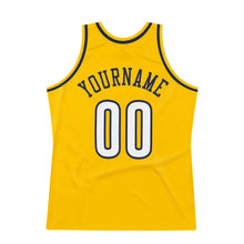 Load image into Gallery viewer, Custom Gold White-Navy Authentic Throwback Basketball Jersey
