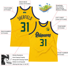 Load image into Gallery viewer, Custom Gold Hunter Green-Navy Authentic Throwback Basketball Jersey
