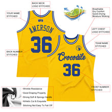 Load image into Gallery viewer, Custom Gold Royal-White Authentic Throwback Basketball Jersey
