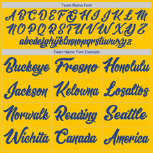 Load image into Gallery viewer, Custom Gold Royal-White Authentic Throwback Basketball Jersey
