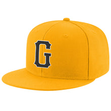 Load image into Gallery viewer, Custom Gold Black-White Stitched Adjustable Snapback Hat
