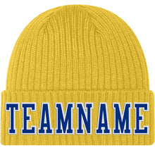 Load image into Gallery viewer, Custom Gold Royal-White Stitched Cuffed Knit Hat
