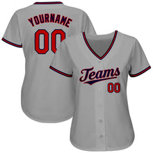 Load image into Gallery viewer, Custom Gray Red-Navy Authentic Baseball Jersey
