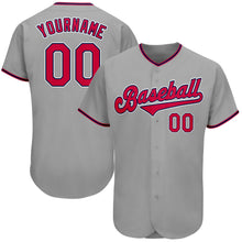 Load image into Gallery viewer, Custom Gray Red-Navy Authentic Baseball Jersey
