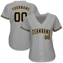 Load image into Gallery viewer, Custom Gray Navy-Old Gold Authentic Baseball Jersey
