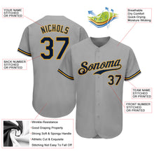 Load image into Gallery viewer, Custom Gray Navy-Old Gold Authentic Baseball Jersey
