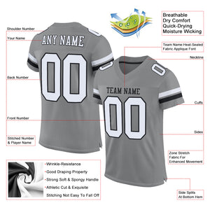 Custom Gray White-Black Mesh Authentic Football Jersey
