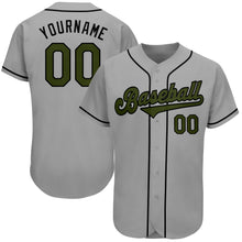 Load image into Gallery viewer, Custom Gray Olive-Black Authentic Memorial Day Baseball Jersey
