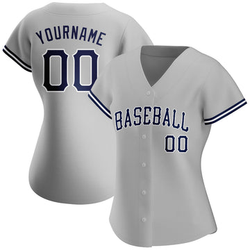 Custom Gray Navy-White Authentic Baseball Jersey