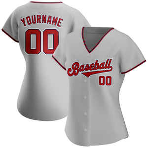 Custom Gray Red-Navy Authentic Baseball Jersey