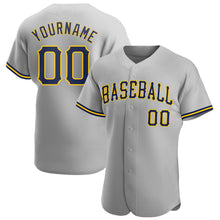 Load image into Gallery viewer, Custom Gray Navy-Gold Authentic Baseball Jersey
