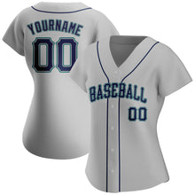 Load image into Gallery viewer, Custom Gray Navy-Aqua Authentic Baseball Jersey
