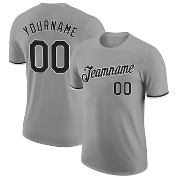 Custom Gray Black-White Performance T-Shirt