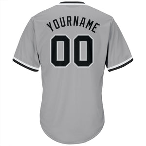 Custom Gray Black-White Authentic Throwback Rib-Knit Baseball Jersey Shirt