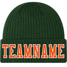 Load image into Gallery viewer, Custom Green Orange-White Stitched Cuffed Knit Hat
