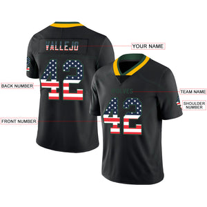 Custom Lights Out Black Green-Gold USA Flag Fashion Football Jersey
