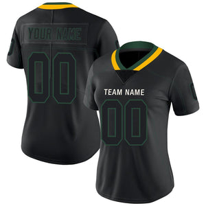 Custom Lights Out Black Green-Gold Football Jersey