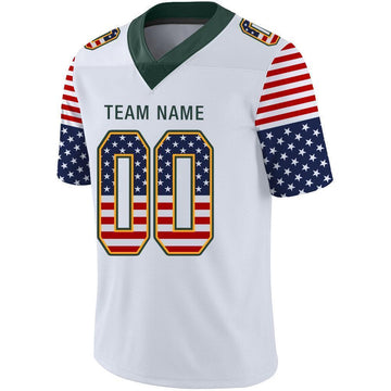 Custom White Green-Gold USA Flag Fashion Football Jersey