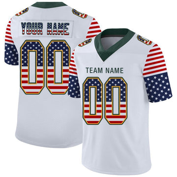 Custom White Green-Gold USA Flag Fashion Football Jersey