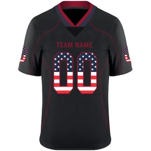 Custom Lights Out Black Red-Navy USA Flag Fashion Football Jersey