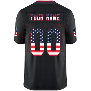 Custom Lights Out Black Red-Navy USA Flag Fashion Football Jersey