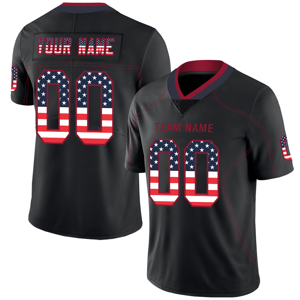 Custom Lights Out Black Red-Navy USA Flag Fashion Football Jersey