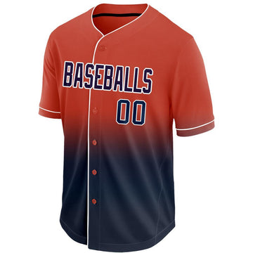 Custom Orange Navy-White Fade Baseball Jersey