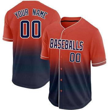 Custom Orange Navy-White Fade Baseball Jersey