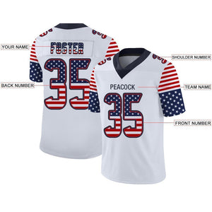 Custom White Navy-Red USA Flag Fashion Football Jersey