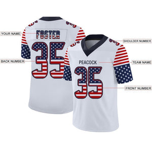 Custom White Navy-Red USA Flag Fashion Football Jersey