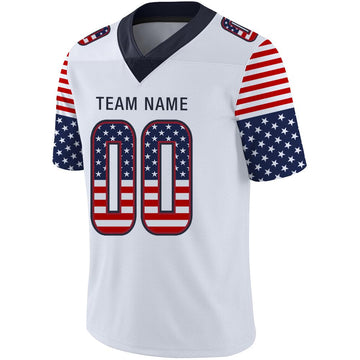 Custom White Navy-Red USA Flag Fashion Football Jersey