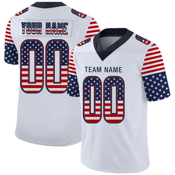 Custom White Navy-Red USA Flag Fashion Football Jersey