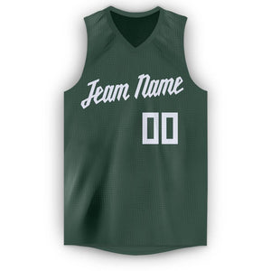 Custom Hunter Green White V-Neck Basketball Jersey