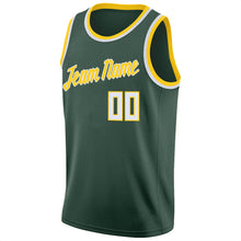 Load image into Gallery viewer, Custom Hunter Green White-Gold Round Neck Rib-Knit Basketball Jersey
