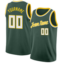 Load image into Gallery viewer, Custom Hunter Green White-Gold Round Neck Rib-Knit Basketball Jersey
