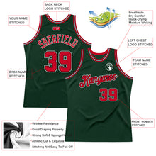 Load image into Gallery viewer, Custom Hunter Green Red-Black Authentic Throwback Basketball Jersey
