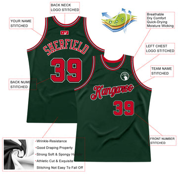 Custom Hunter Green Red-Black Authentic Throwback Basketball Jersey
