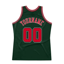 Load image into Gallery viewer, Custom Hunter Green Red-Black Authentic Throwback Basketball Jersey
