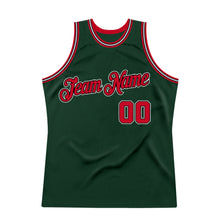 Load image into Gallery viewer, Custom Hunter Green Red-Black Authentic Throwback Basketball Jersey
