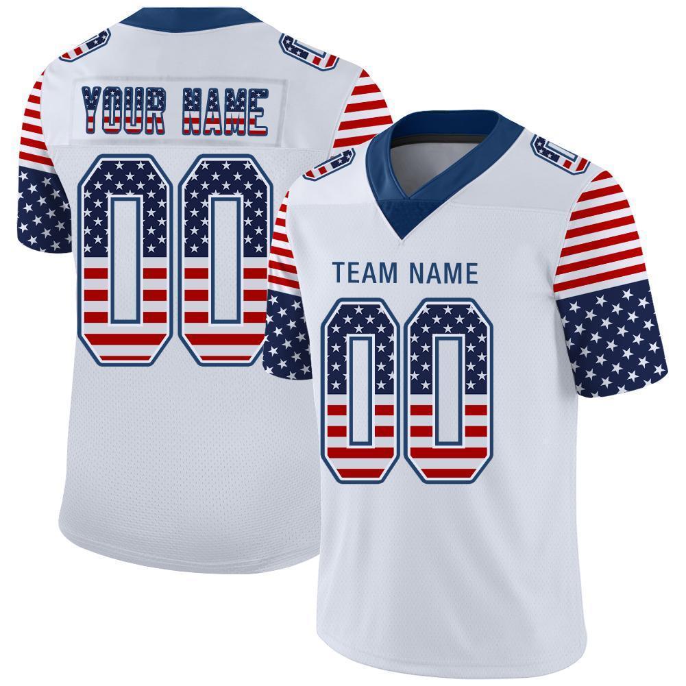 Custom White Royal-Red USA Flag Fashion Football Jersey