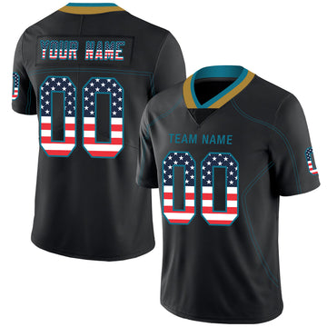 Custom Lights Out Black Teal-Old Gold USA Flag Fashion Football Jersey