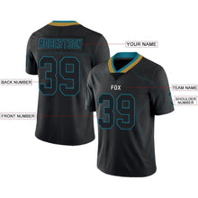 Load image into Gallery viewer, Custom Lights Out Black Teal-Old Gold Football Jersey
