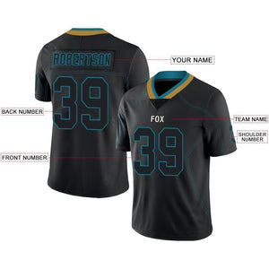 Custom Lights Out Black Teal-Old Gold Football Jersey