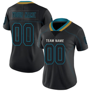 Custom Lights Out Black Teal-Old Gold Football Jersey