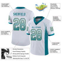 Load image into Gallery viewer, Custom White Teal-Old Gold Mesh Drift Fashion Football Jersey

