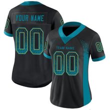 Load image into Gallery viewer, Custom Black Teal-Old Gold Mesh Drift Fashion Football Jersey
