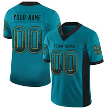 Load image into Gallery viewer, Custom Teal Black-Old Gold Mesh Drift Fashion Football Jersey
