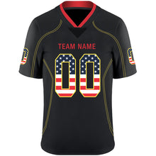 Load image into Gallery viewer, Custom Lights Out Black Gold-Scarlet USA Flag Fashion Football Jersey
